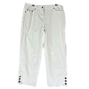 Lark Lane Women’s 8 White Cropped Pants Iridescent Studed Hem Beach Nautical